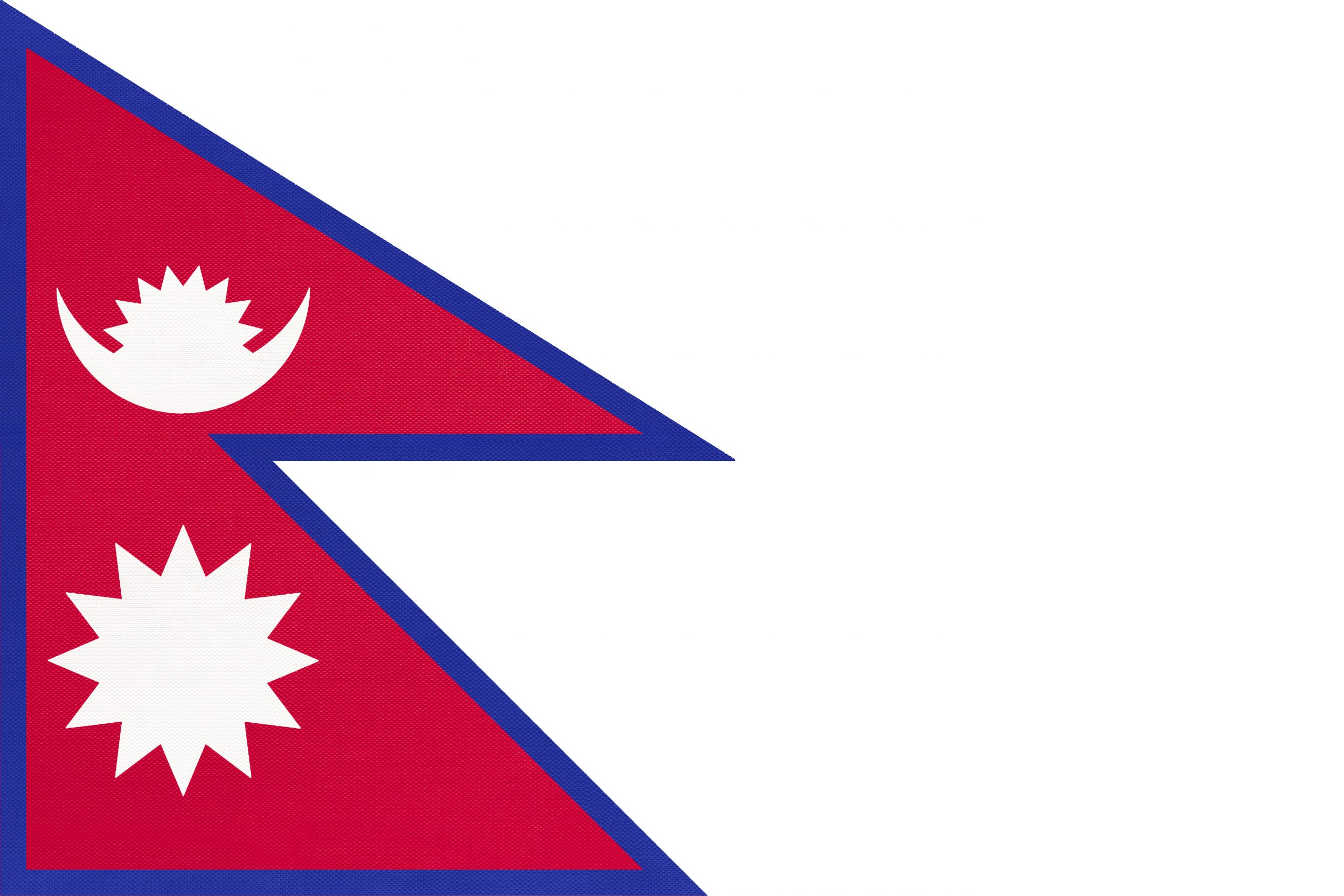 Nepal national fabric flag, textile background. Symbol of Asian international world country. Asia state official sign.